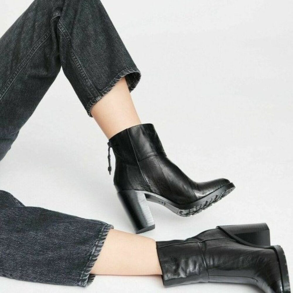 Rag & Bone Newbury 2.0 Platform Ankle Boots Bootie Black Leather Zip EU 37 US 37 - Picture 2 of 10